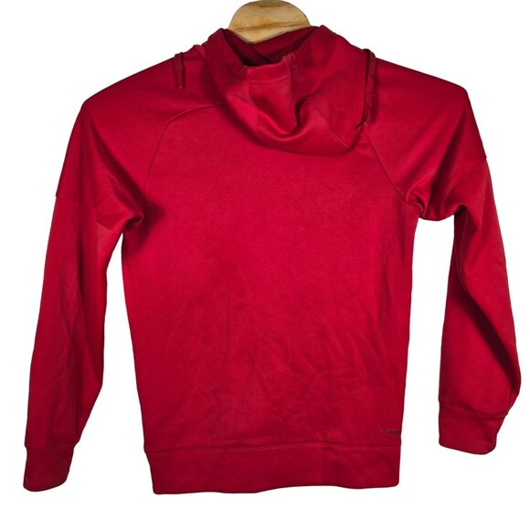 Adidas Hooded Sweatshirt Small Men's Red Logo Long Sleeve Kangaroo Pocket - Picture 2 of 8